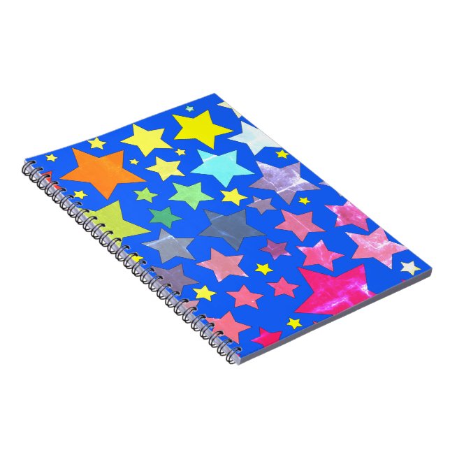 Spiral Fotonotizbuch blau mit bunten Sternen Anteckningsbok (Högra Sidan)