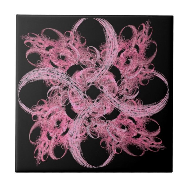 Spiral Fractal i rosor & svart Kakelplatta (Framsidan)