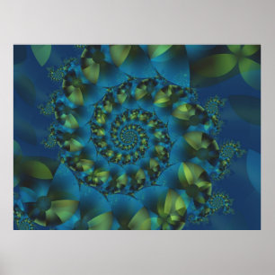 Spiral Fractalaffisch för blått & för grönt Poster