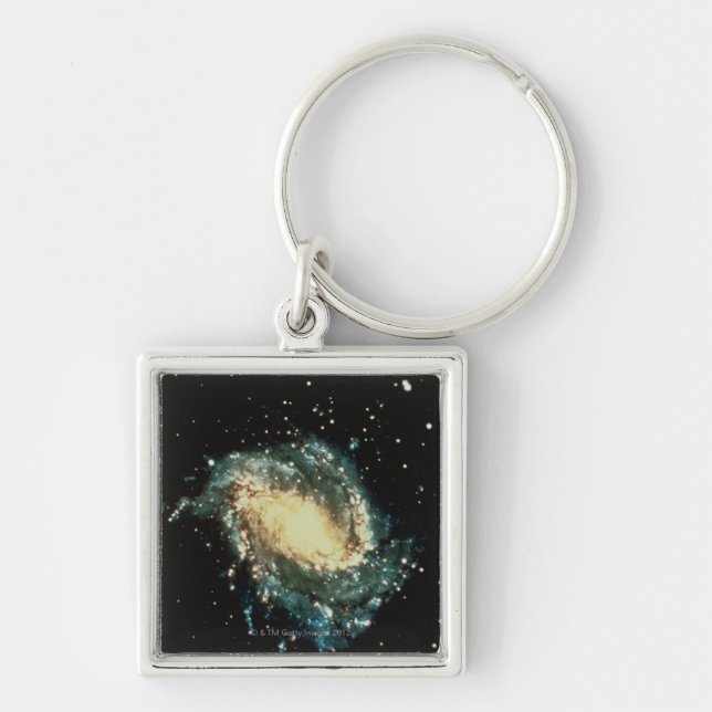 Spiral galax 2 fyrkantig silverfärgad nyckelring (Framsidan)