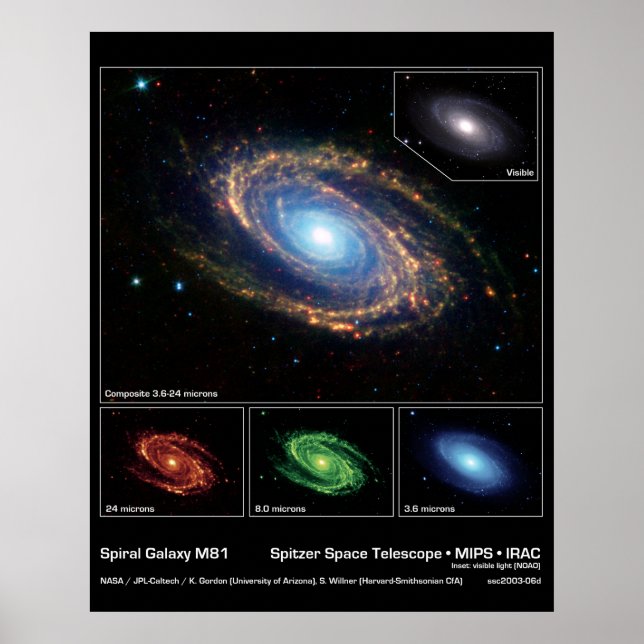 Spiral Galaxy M81 - Spitzer Space Telescope Poster (Framsidan)