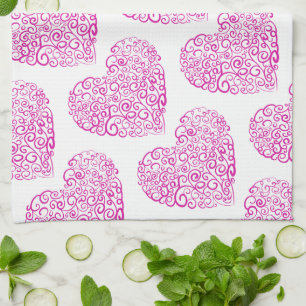 Spiral handskriftscentrum för rosa i Valentines da Kökshandduk