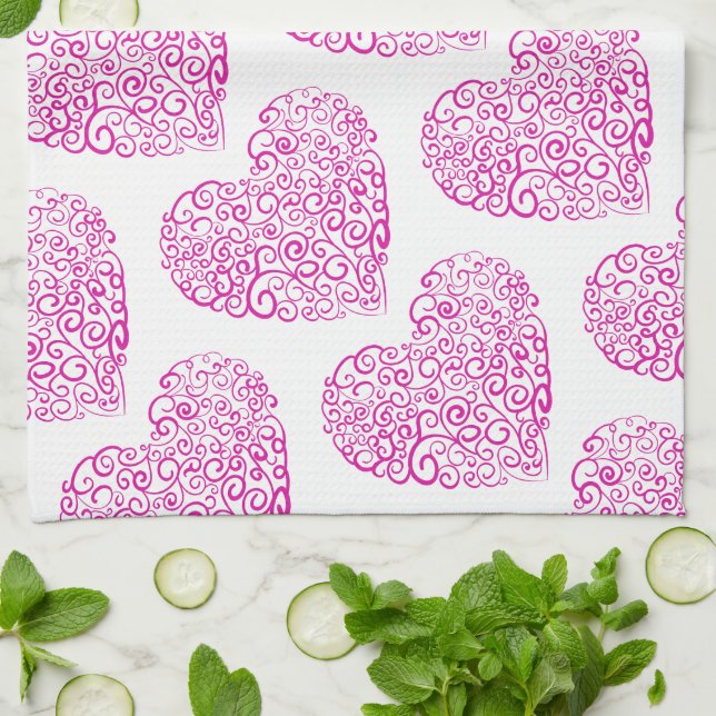 Spiral handskriftscentrum för rosa i Valentines da Kökshandduk (Vikta)