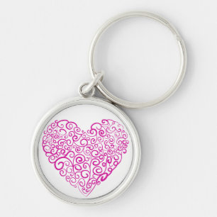 Spiral handskriftscentrum för rosa i Valentines da Rund Silverfärgad Nyckelring