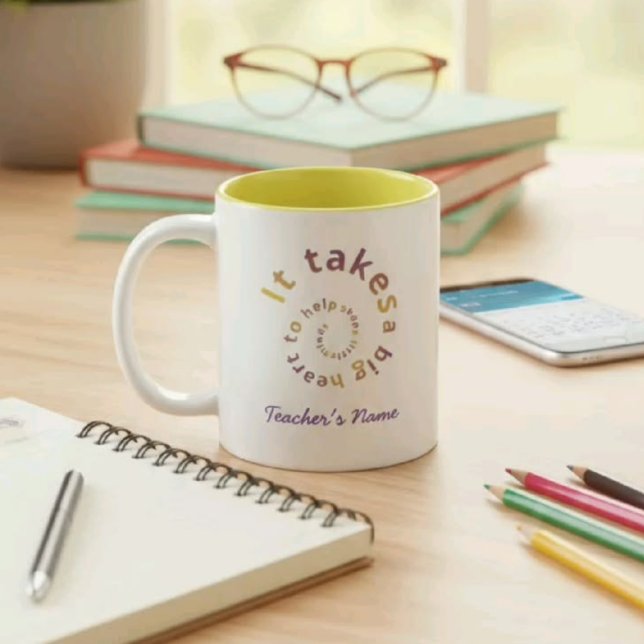 Spiral Heart Teacher Coffee Mug - Personalizable Två-Tonad Mugg (Skapare uppladdad)