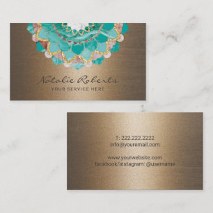 Spiral Mandala Flower Teal & Guld Spa Salon Visitkort