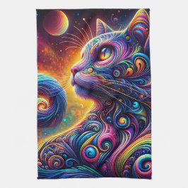 Spiral Mystic Galaxy Rainbow Cat Kökshandduk