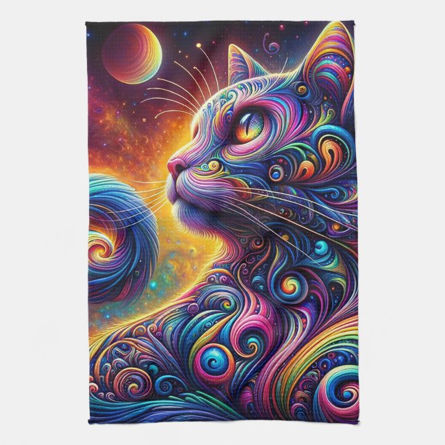 Spiral Mystic Galaxy Rainbow Cat Kökshandduk (Vertikal)