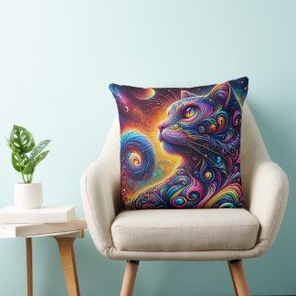 Spiral Mystic Galaxy Rainbow Cat Kudde