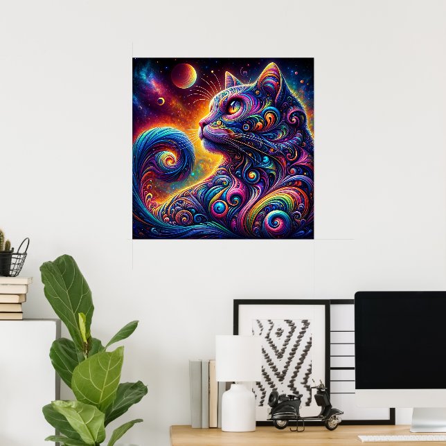 Spiral Mystic Galaxy Rainbow Cat Poster (Hemmakontoret)