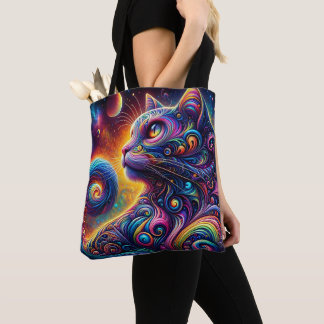 Spiral Mystic Galaxy Rainbow Cat Tygkasse