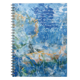 Spiral Notebook with mixed media artwork in blues. Anteckningsbok