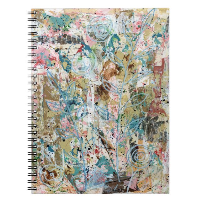 Spiral notebook with mixed media floral artwork. anteckningsbok (Framsidan)