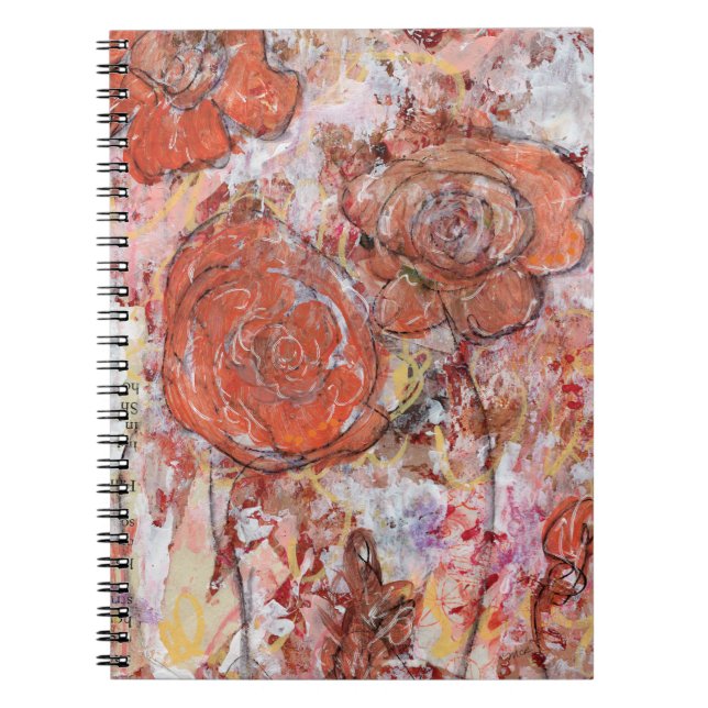 Spiral Notebook with mixed media orange flowers Anteckningsbok (Framsidan)