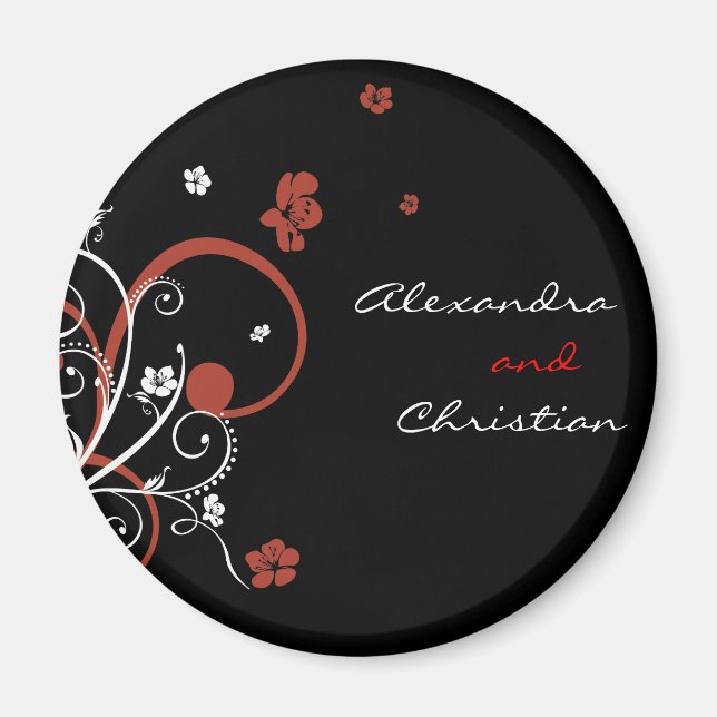 Spiral och blommor Bröllop spara datum 2 Magnet (Framsidan)