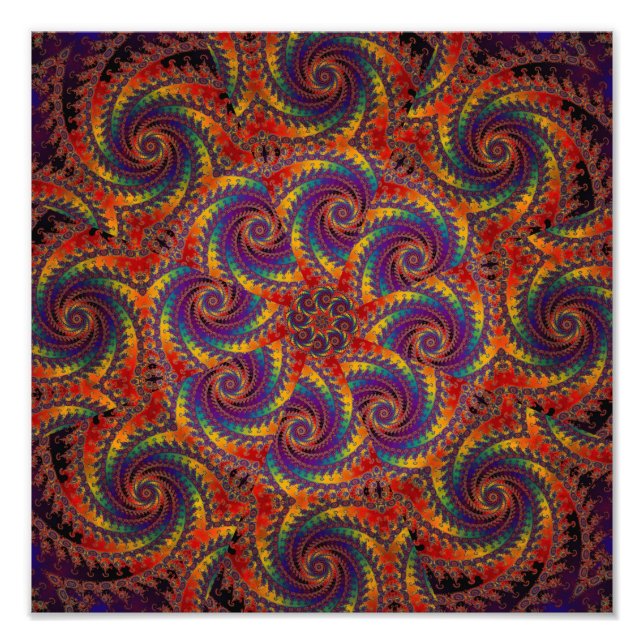Spiral Octopus Psychedelic Rainbow Fractal Art Fototryck (Framsidan)