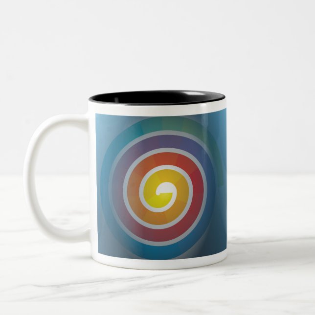 SPIRAL PÅ BLÅ BAKGRUND Två-Tonad MUGG (Vänster)