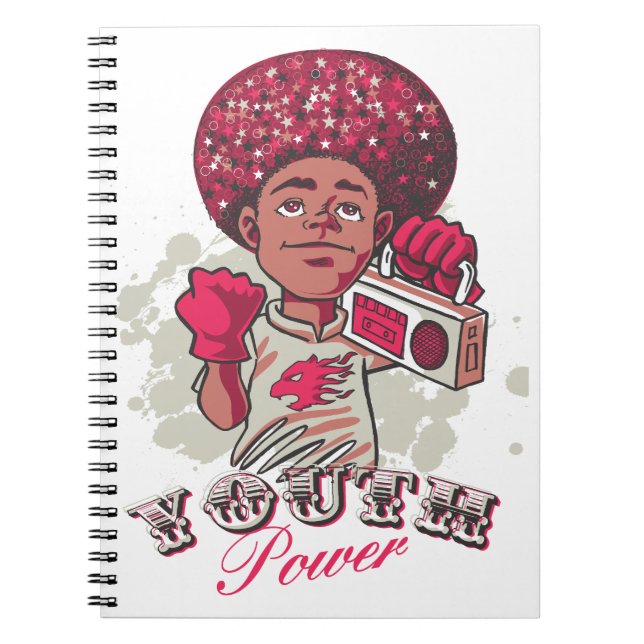 Spiral Photo Notebook – YOUTH Power Afro & Boombox Anteckningsbok (Framsidan)