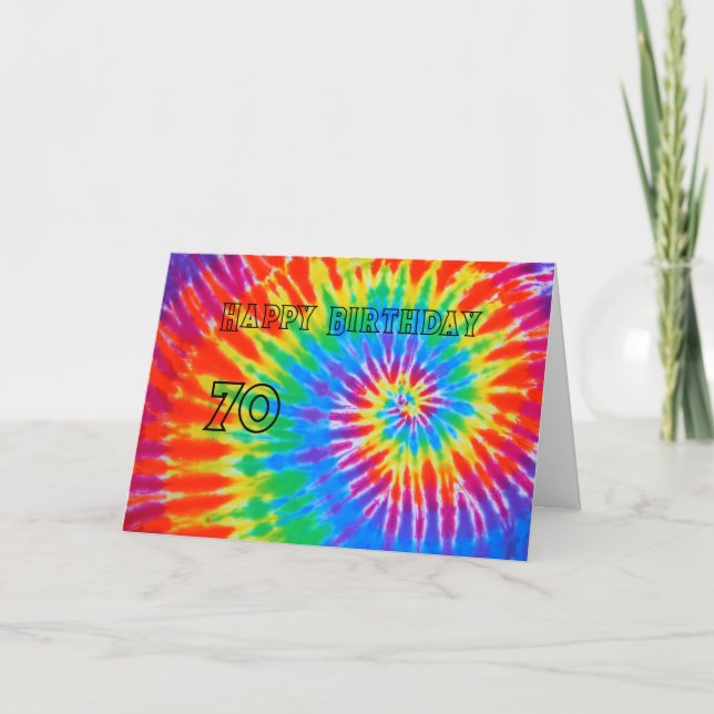 Spiral Rainbow Tie Dye 70th Grattis på födelsedage Tack Kort (Framsida)