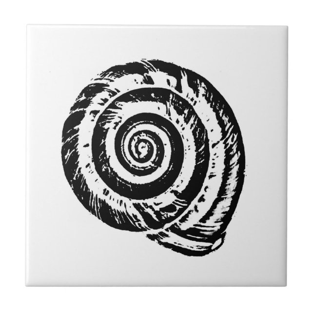 Spiral Seashell, Black and White Kakelplatta (Framsidan)