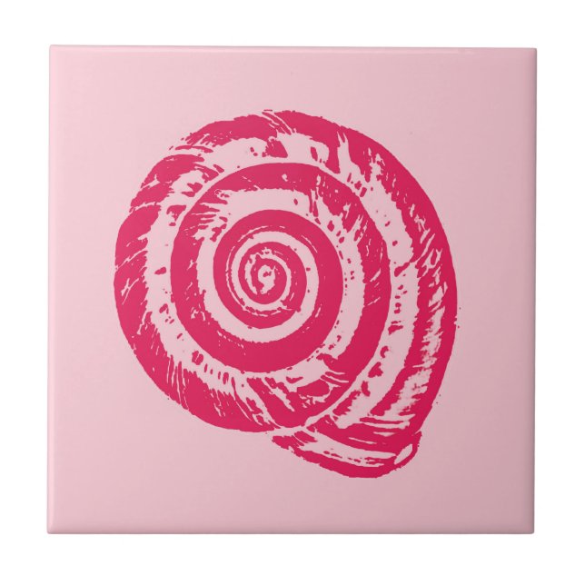 Spiral Seashell, Coral Rosa och Fuchsia Rosa Kakelplatta (Framsidan)
