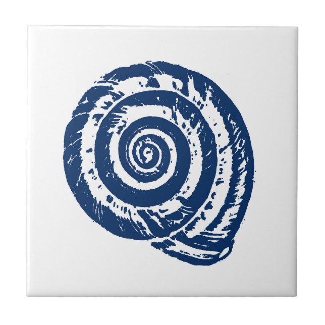 Spiral Seashell, Vita och Koboltblått Kakelplatta (Framsidan)