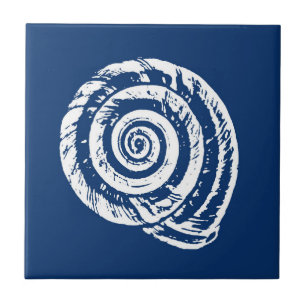 Spiral Shell, Cobalt Blue and White Kakelplatta