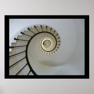 Spiral Stairway till Heaven Black and White Poster