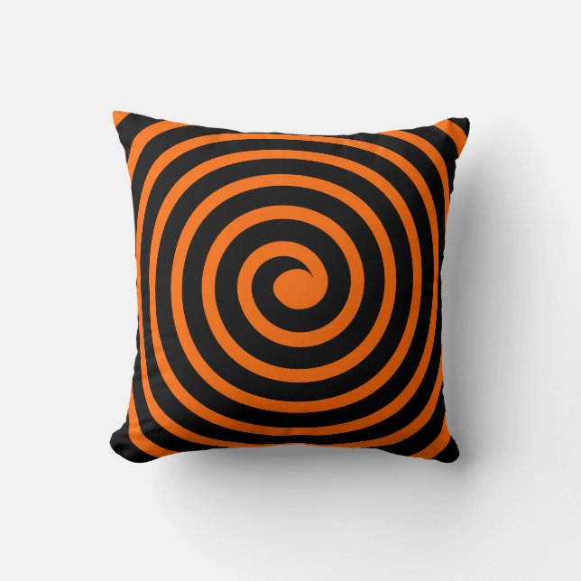 Spiral - Svart på Orangen Kudde (Framsida)