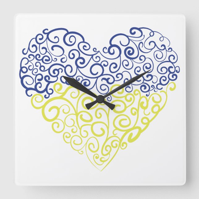 Spiral swirls mehandi eart Ukrainas flagga färg Fyrkantig Klocka (Framsida)