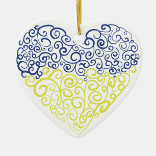 Spiral swirls mehandi eart Ukrainas flagga färg Julgransprydnad Keramik