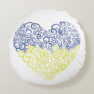 Spiral swirls mehandi eart Ukrainas flagga färg Rund Kudde