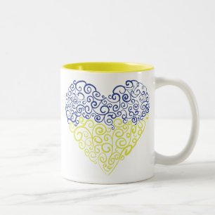 Spiral swirls mehandi eart Ukrainas flagga färg Två-Tonad Mugg