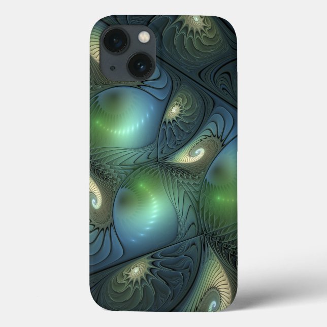 Spiral Teal Beige Grönt Abstrakt Fractal Art (Baksida)