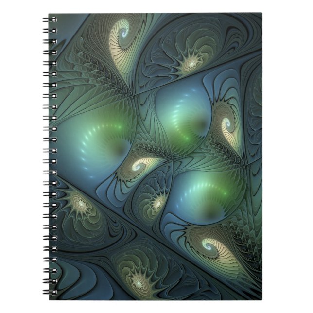Spiral Teal Beige Grönt Abstrakt Fractal Art Anteckningsbok (Framsidan)