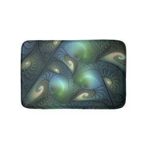 Spiral Teal Beige Grönt Abstrakt Fractal Art Badrumsmatta