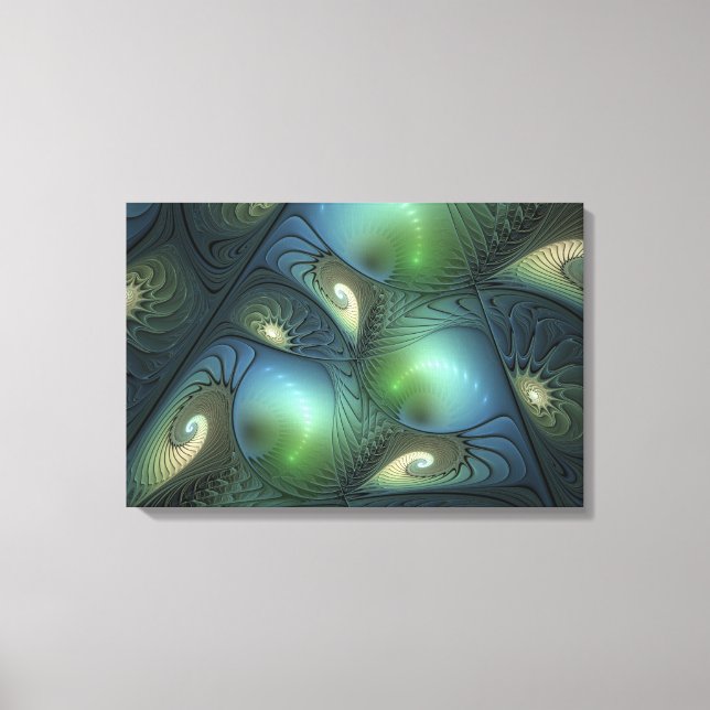 Spiral Teal Beige Grönt Abstrakt Fractal Art Canvastryck (Framsida)