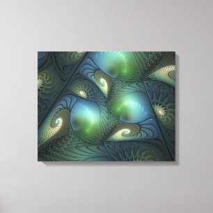 Spiral Teal Beige Grönt Abstrakt Fractal Art Canvastryck