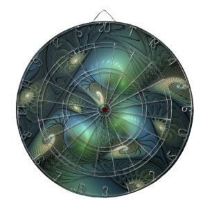 Spiral Teal Beige Grönt Abstrakt Fractal Art Darttavla