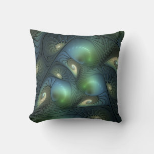 Spiral Teal Beige Grönt Abstrakt Fractal Art Kudde