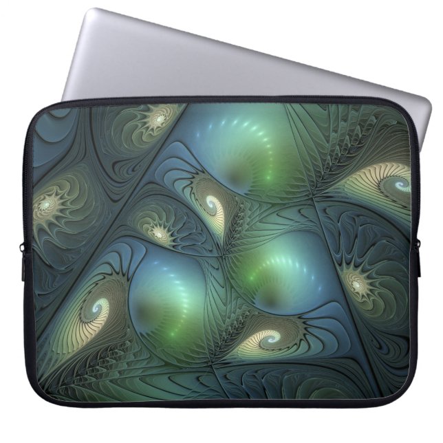 Spiral Teal Beige Grönt Abstrakt Fractal Art Laptop Fodral (Framsidan)