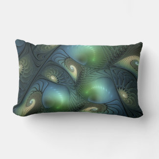 Spiral Teal Beige Grönt Abstrakt Fractal Art Lumbarkudde
