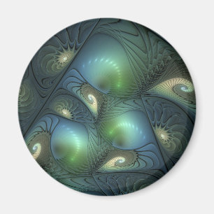 Spiral Teal Beige Grönt Abstrakt Fractal Art Magnet