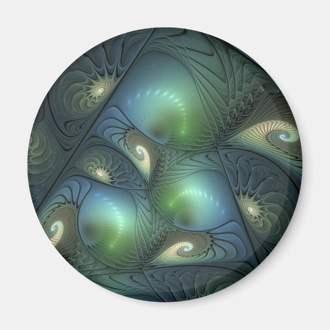 Spiral Teal Beige Grönt Abstrakt Fractal Art Magnet (Framsidan)