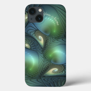 Spiral Teal Beige Grönt Abstrakt Fractal Art Namn