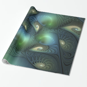 Spiral Teal Beige Grönt Abstrakt Fractal Art Presentpapper