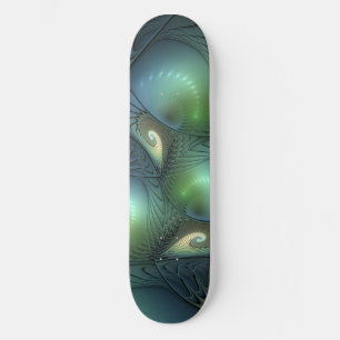 Spiral Teal Beige Grönt Abstrakt Fractal Art Skateboard Bräda 20 Cm