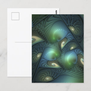 Spiral Teal Beige Grönt Abstrakt Fractal Art Vykort