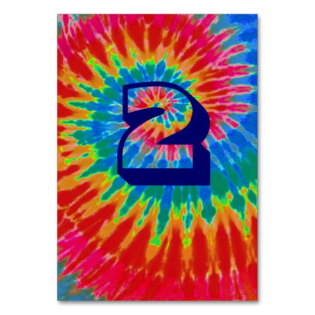 Spiral Tie Dye Bröllop Bord 2 Bordsnummer (Framsidan)