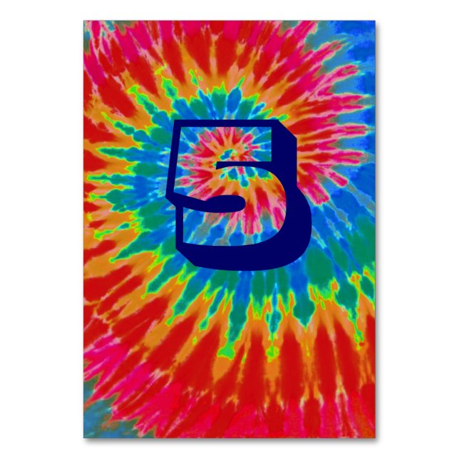 Spiral Tie Dye Bröllop Bord Fem Bordsnummer (Framsidan)